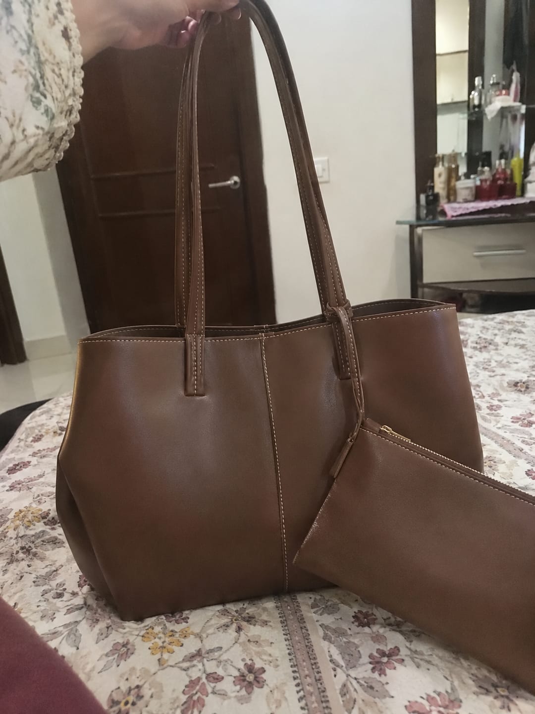 Customer photo review of Polene Paris Brown Tote Bag