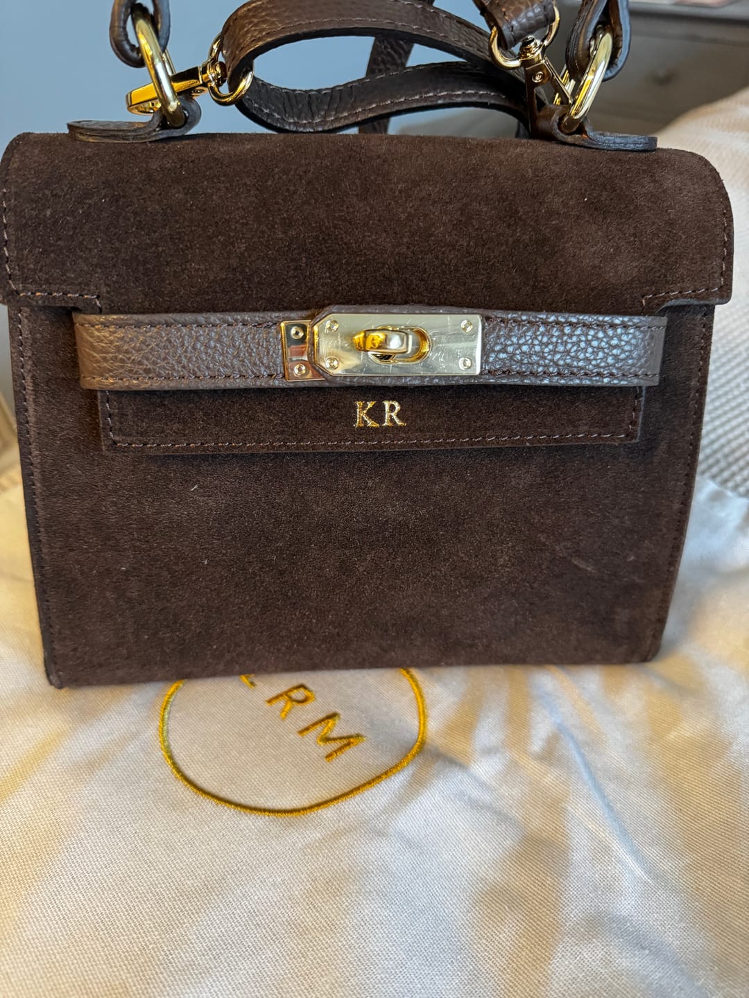 Customer photo review of Suede Polly Top Handle