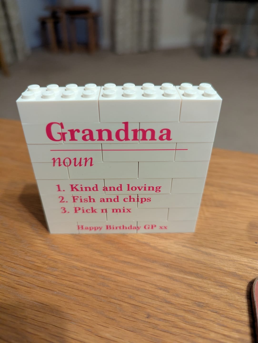 Customer photo review of Square LEGO® Brick Name Definition Block – Personalised Desk Keepsake