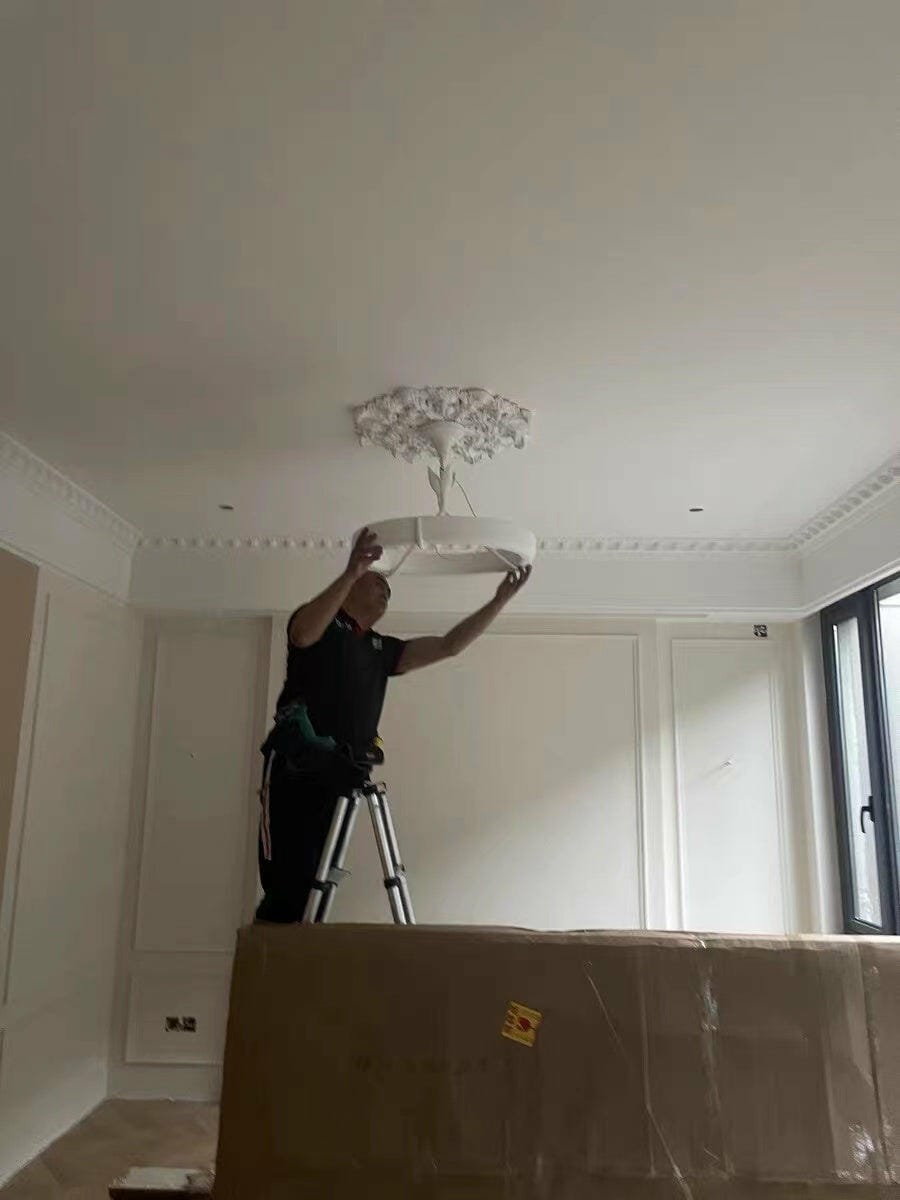 Customer photo review of Carved Plaster Chandelier, White Plaster and Metal, Integrated LED