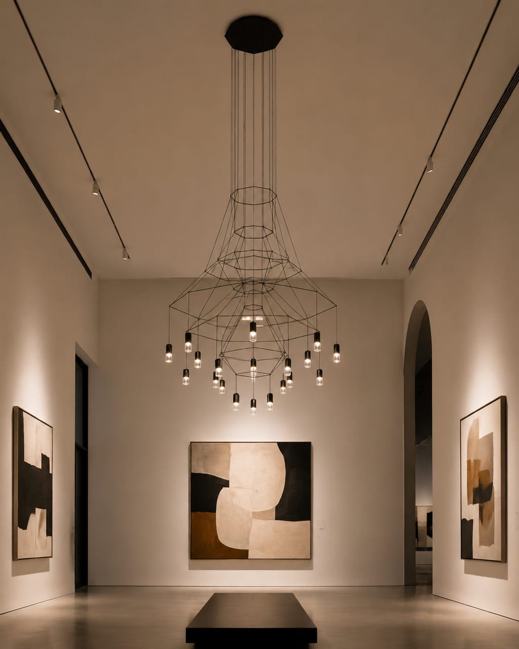 Customer photo review of Matte Black Wire Frame Chandelier, Integrated LED, Hardwired