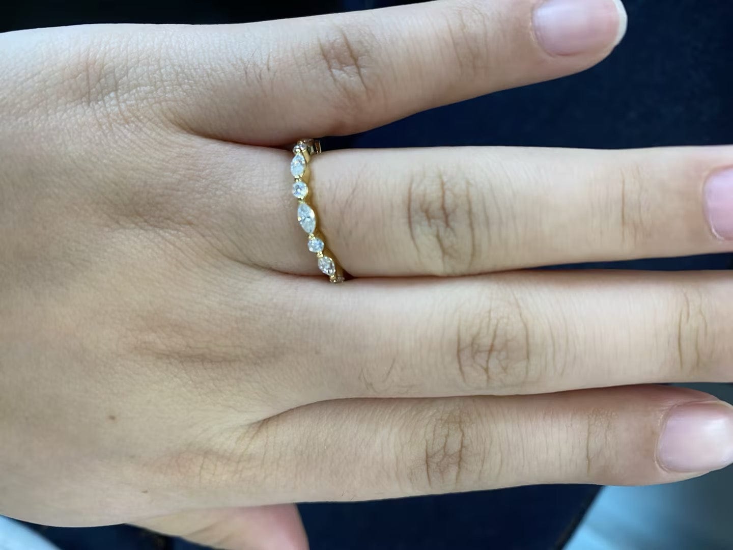 Customer photo review of 1.0Ct Marquise Cut Half Eternity Wedding Band Stackable Ring For Everyday Wear