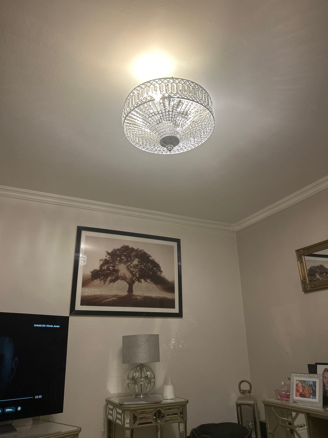 Customer photo review of Carved Crystal Drum Semi Flush Mount