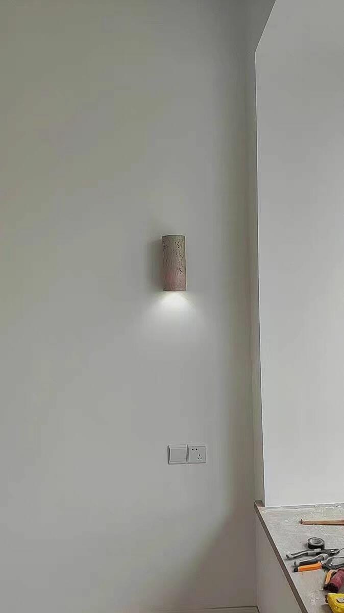 Customer photo review of Up and Down Travertine Wall Light, Cylinder, Wall Sconce
