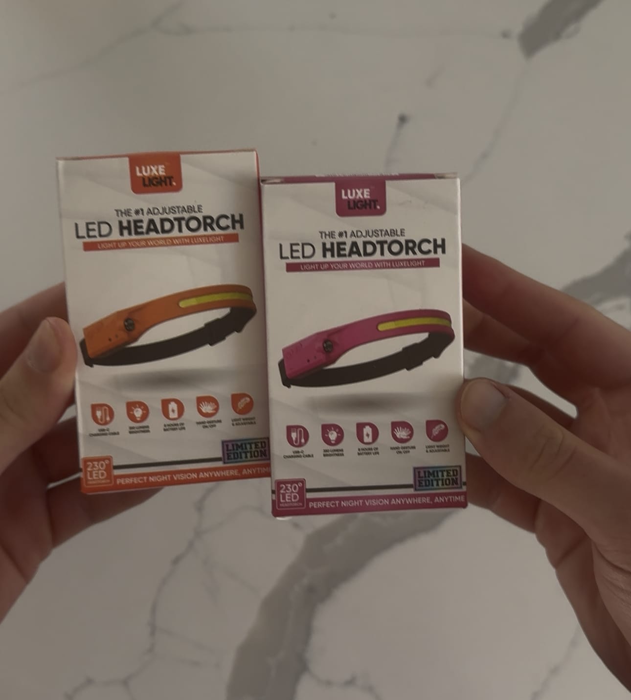 Customer photo review of Luxelight™ LED Headlamp — Limited Edition Color Collection