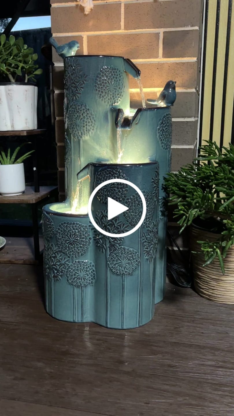 Customer video review of Dandelion Embossed 4-Tier Ceramic Fountain