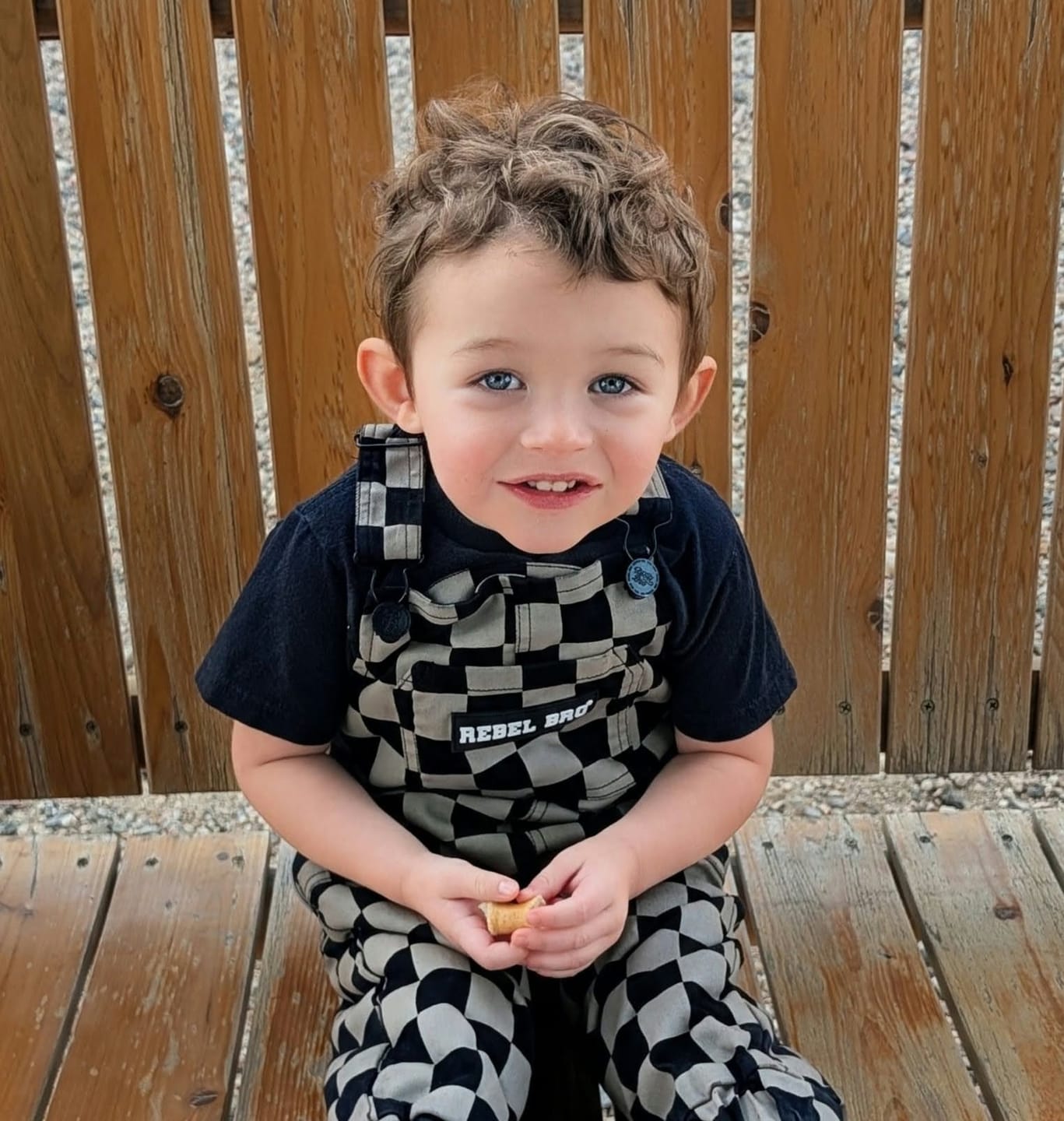 Customer photo review of Overalls in Checkered Taupe + Black