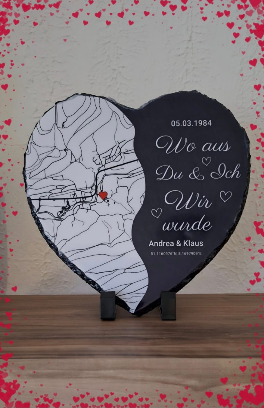 Customer photo review of Wo alles begann - Personalisiertes Schieferherz - Halbflächiges Kartendesign (20x20)