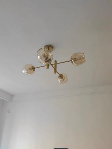 Customer photo review of Glass Globe Chandelier, Gold Finish Frame, Hardwired, Iron