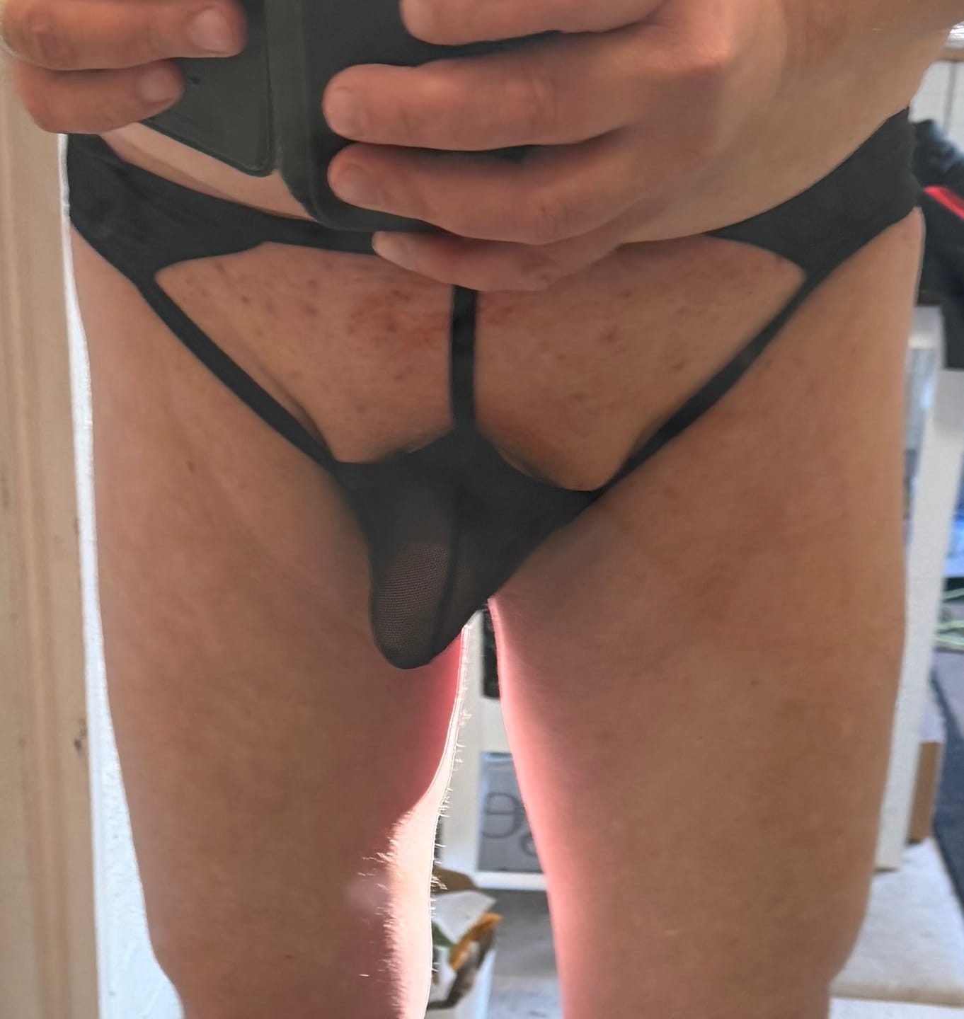 Customer photo review of 3 Pack Men's Stretchy Solid Color Cut-Out Design Briefs