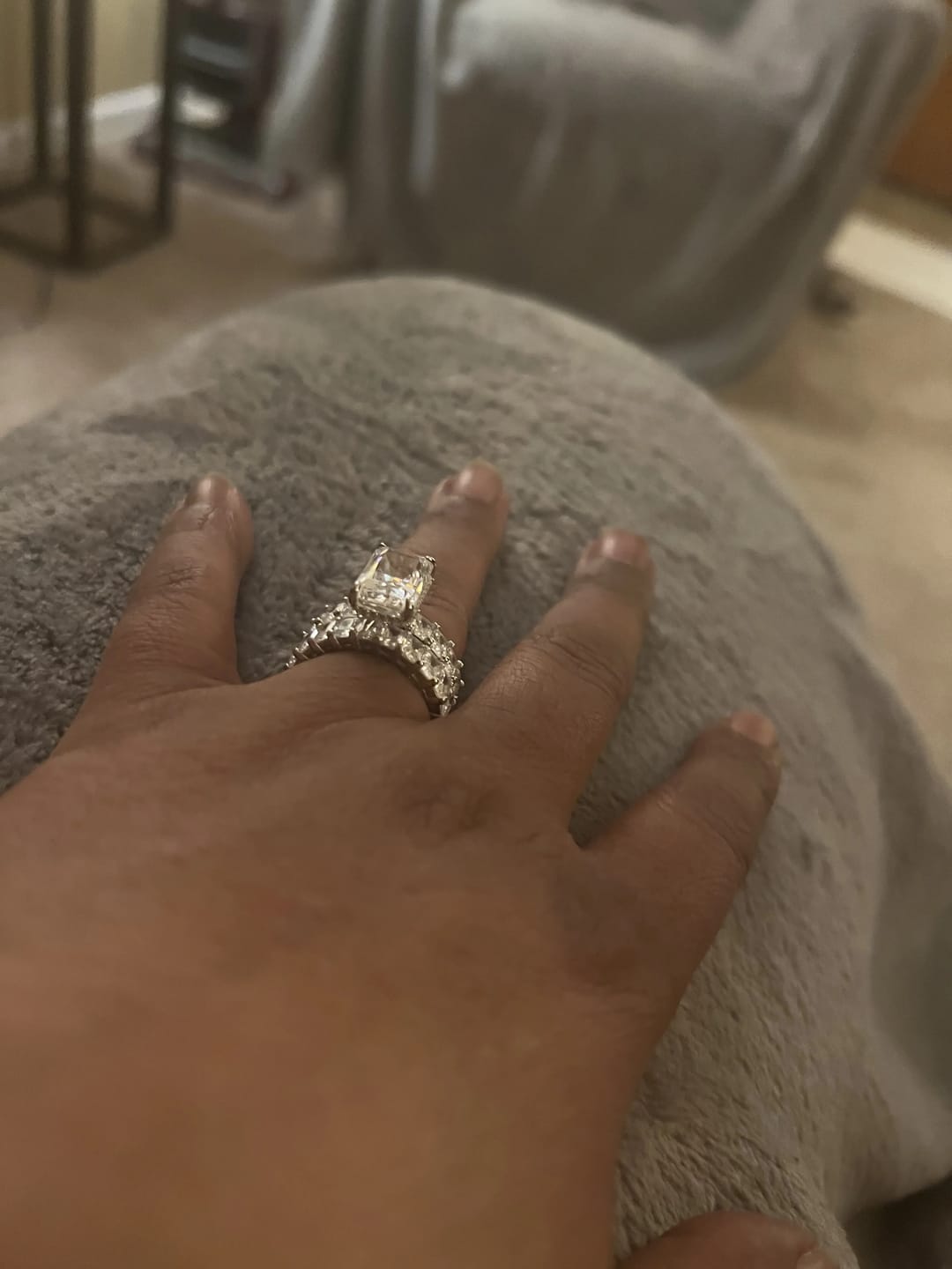 Customer photo review of 5.0Ct Luxe Radiant Cut Engagement Ring Travel Ring With Radiant Cut Wedding Band