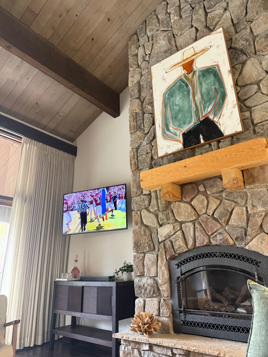 Customer photo review of "Warm Desert Cowboy" – Expressive Sculptural Art | 3D Layered Sage Green & Ochre Canvas | Luxury Vertical Wall Art #PE 010