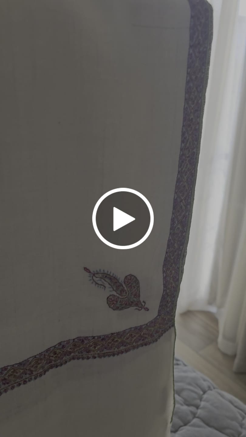 Customer video review of Natural White Pashmina Shawl with Classic Hashia Hand Embroidery