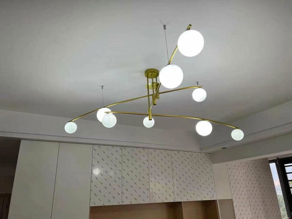 Customer photo review of Opal Glass Globe Chandelier, Branching Arms, Adjustable Rod