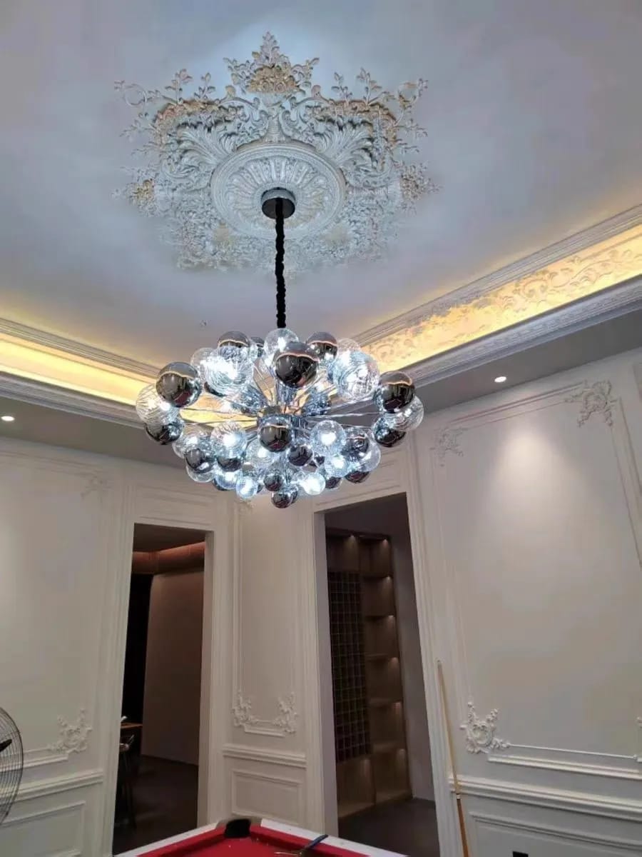 Customer photo review of Glass Sphere Cluster Chandelier, Chrome, 10–32 Lights, 40–100 cm