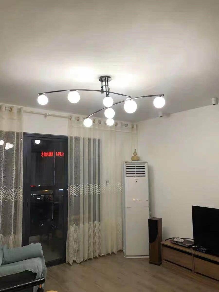Customer photo review of Opal Glass Globe Chandelier, Branching Arms, Adjustable Rod