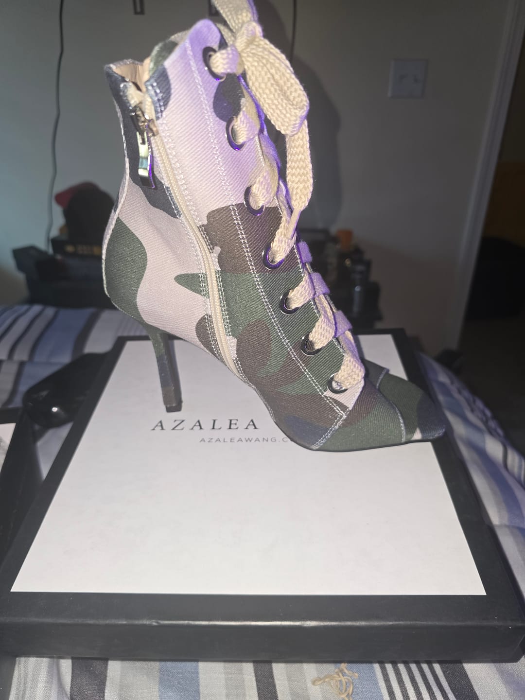 Customer photo review of ROOFTOP-CAMO PEEP-TOE STILETTO BOOTIE