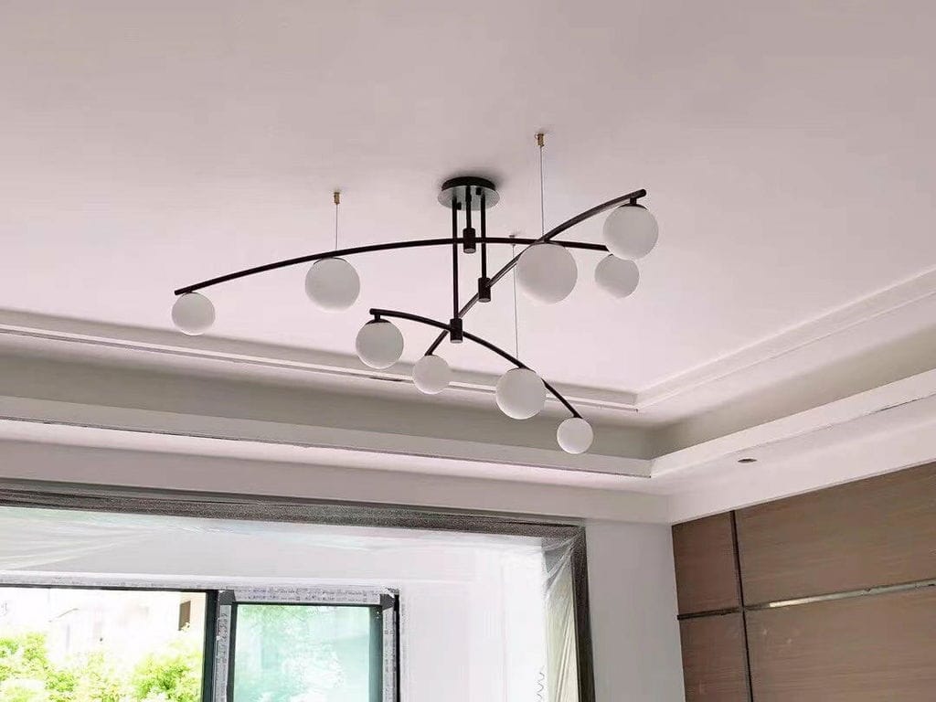 Customer photo review of Opal Glass Globe Chandelier, Branching Arms, Adjustable Rod