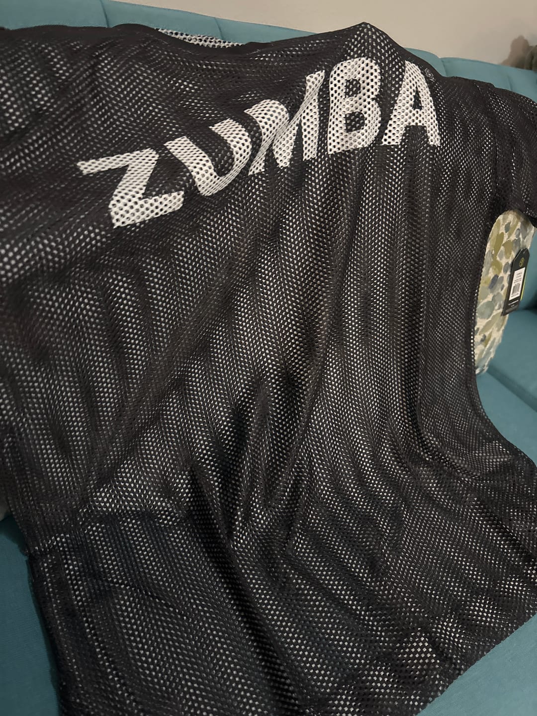 Customer photo review of Zumba Basic Oversized Mesh V-Neck Top - Black