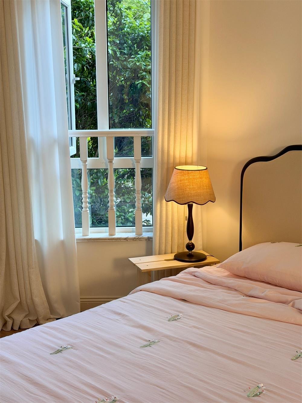 Customer photo review of Turned Wood Table Lamp, Beige Fabric Shade, Plug In, 55 cm