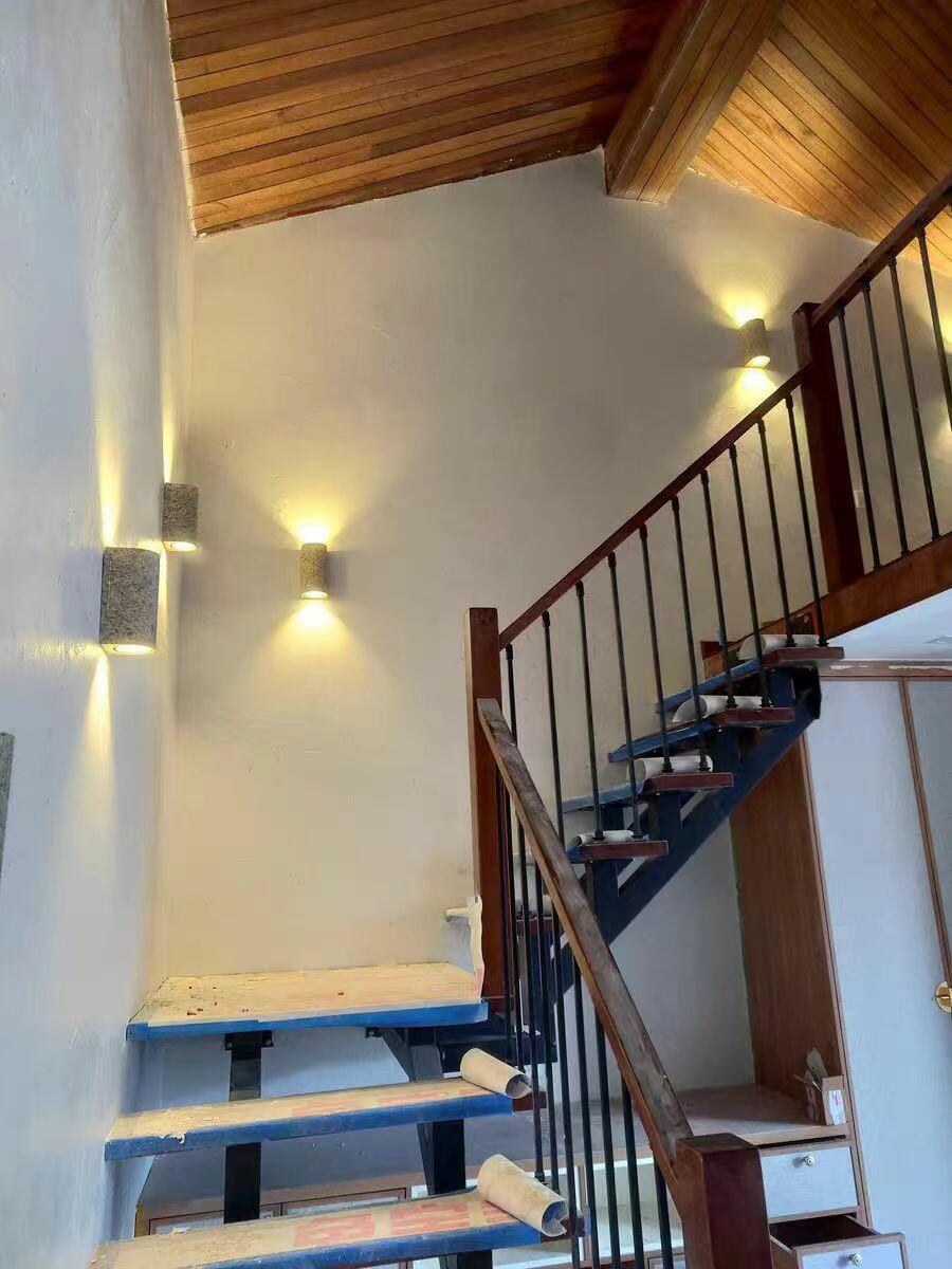 Customer photo review of Up and Down Travertine Wall Light, Cylinder, Wall Sconce