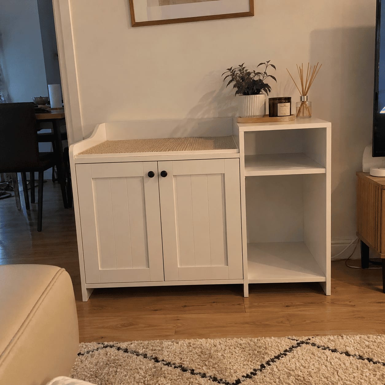 Customer photo review of Meuble cache-litière avec rangement latéral — Hylle