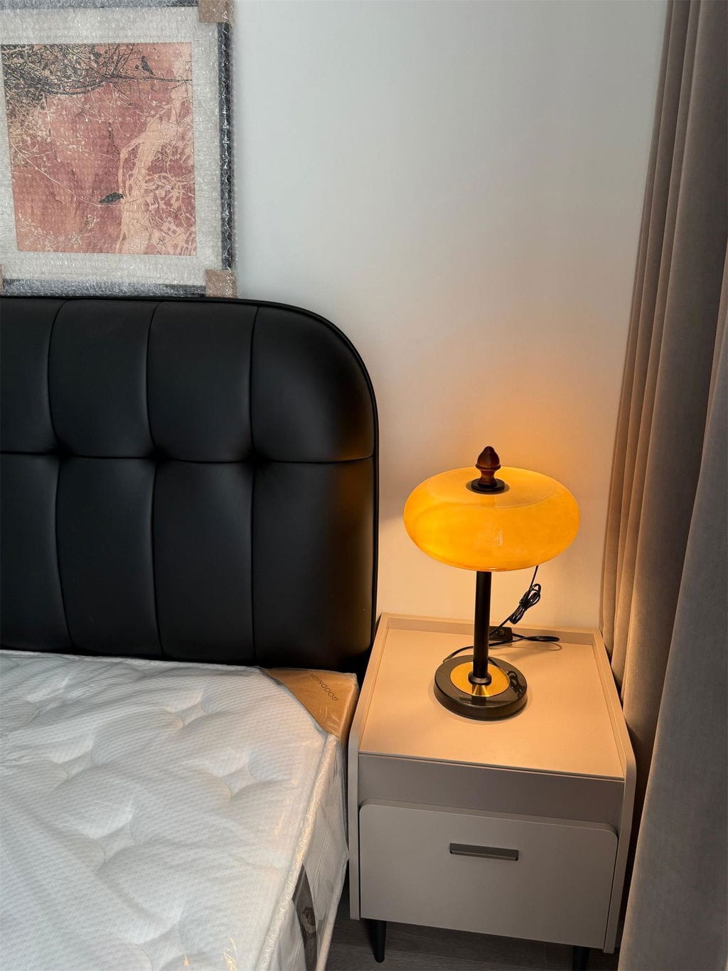 Customer photo review of Caramel Glass Dome Table Lamp, Black Metal Base, Plug In, 40 cm