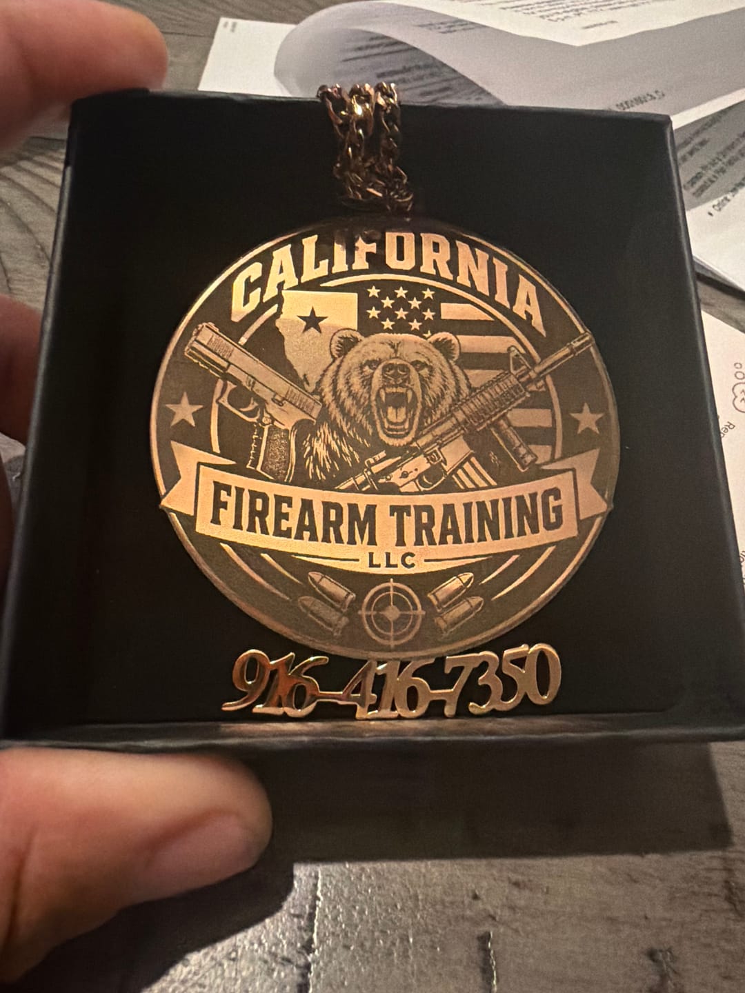 Customer photo review of Custom Logo Engraved Photo Pendant Necklace