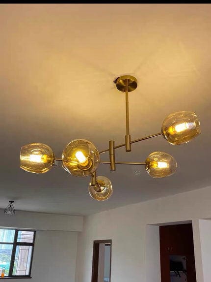 Customer photo review of Glass Globe Chandelier, Gold Finish Frame, Hardwired, Iron