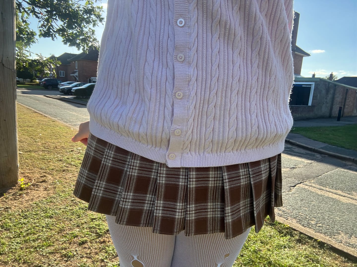 Customer photo review of Girly Plaid Pleated Mini Skirt (Brown)