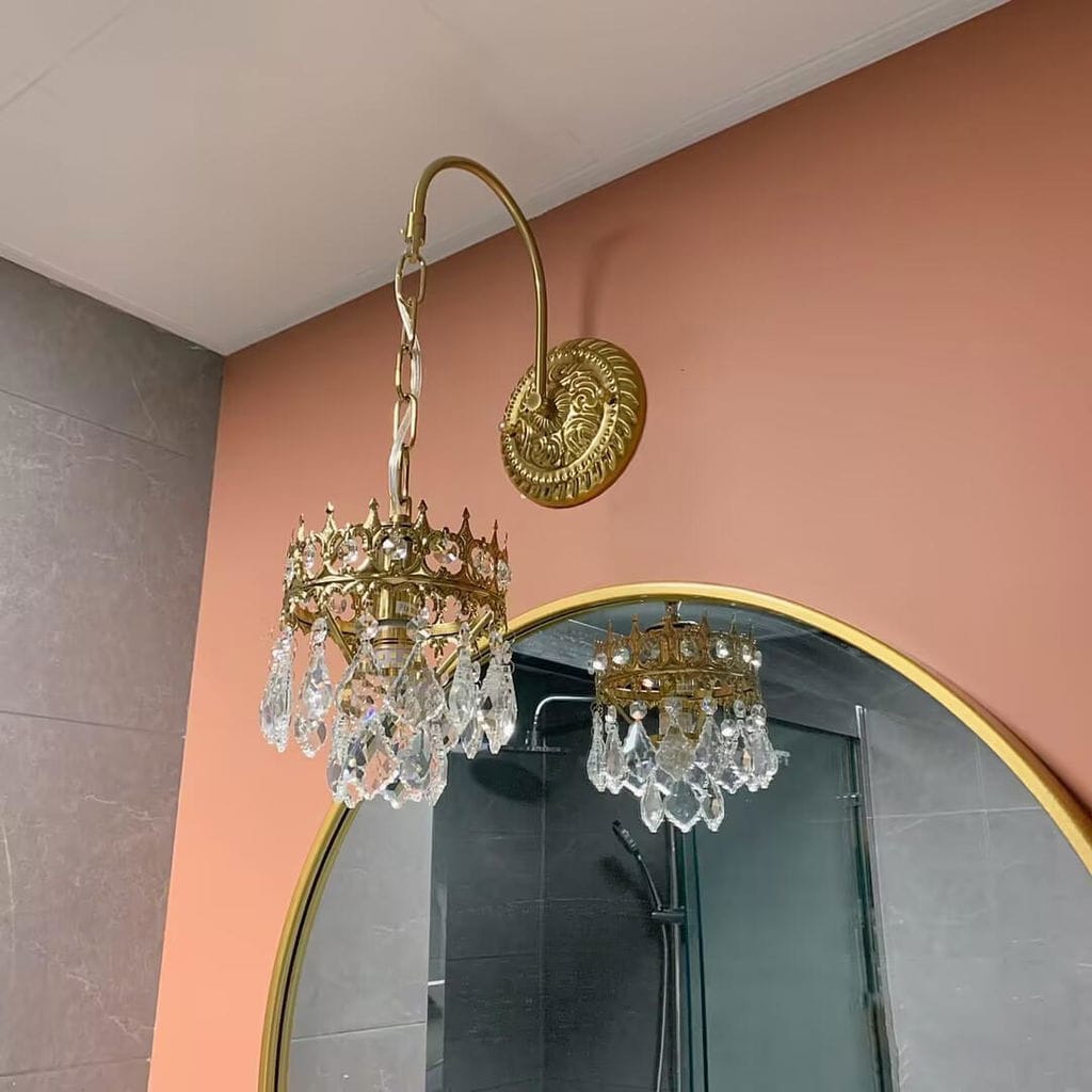 Customer photo review of Drop Crystal Wall Light, Wall Sconce, Copper Plated Arms, 48 cm