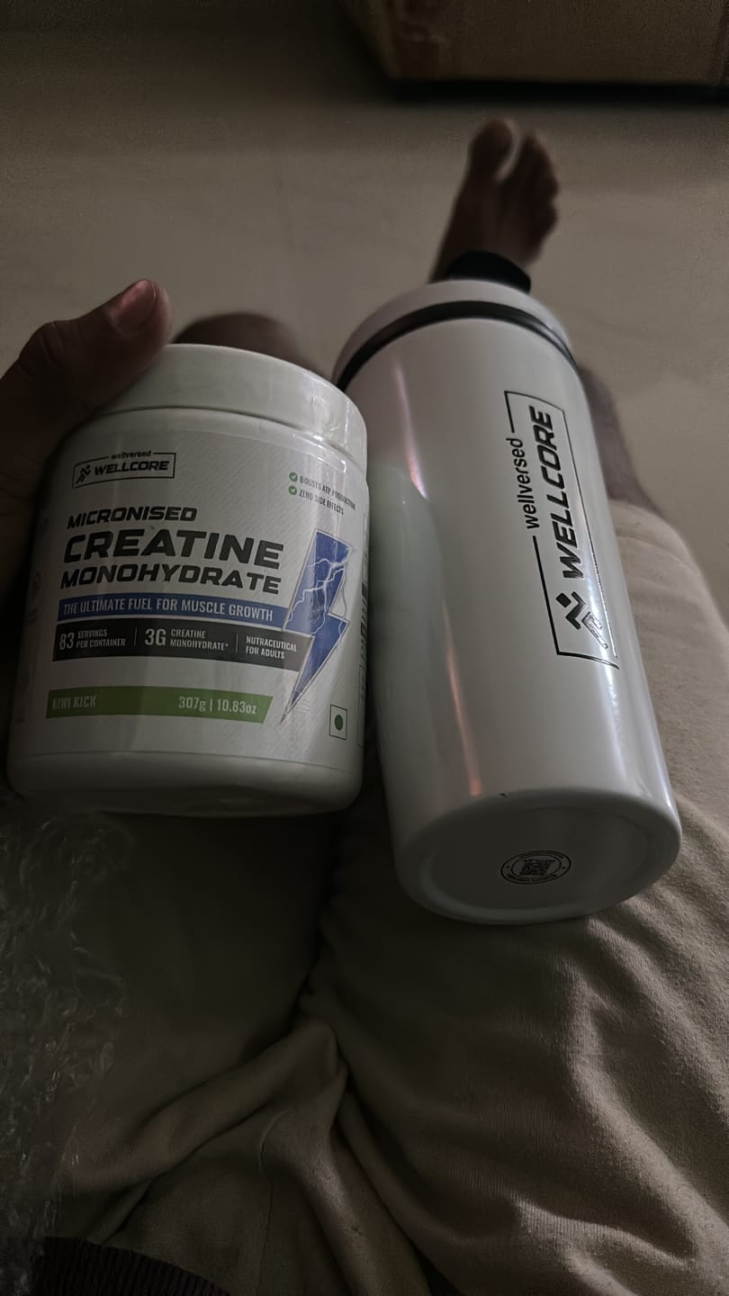 Customer photo review of Wellcore - Micronised Creatine Monohydrate (83 Servings, Kiwi Kick) + Premium Steel Shaker