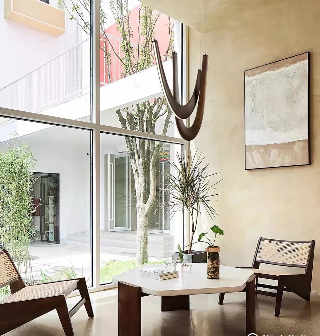 Customer photo review of Wood Chandelier, Solid Oak Boomerang Loops, Metal Frame, 92 cm