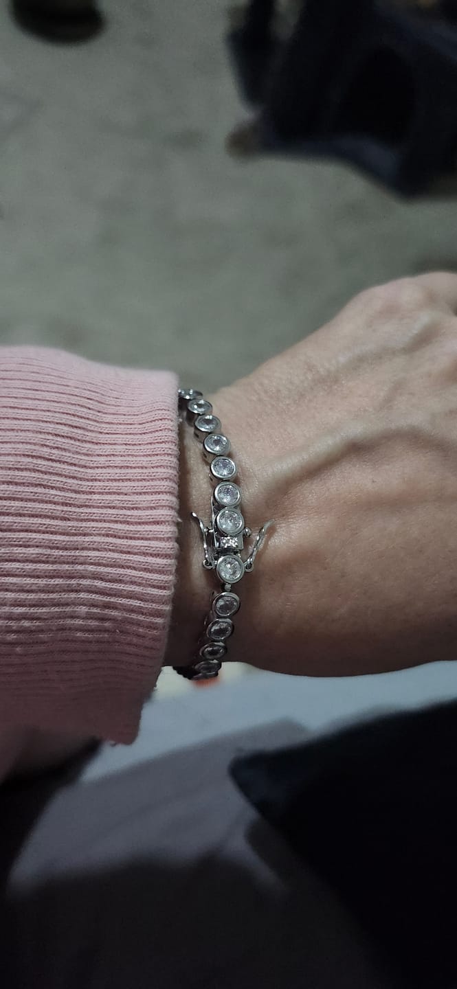 Customer photo review of Joelle 18k White Gold Plated Tennis Bracelet with Simulated Diamond Crystals