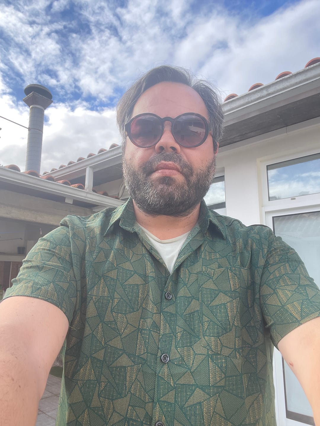 Customer photo review of Chemise Homme Décontractée Imprimé Géométrique Abstrait Vert à Manches Courtes