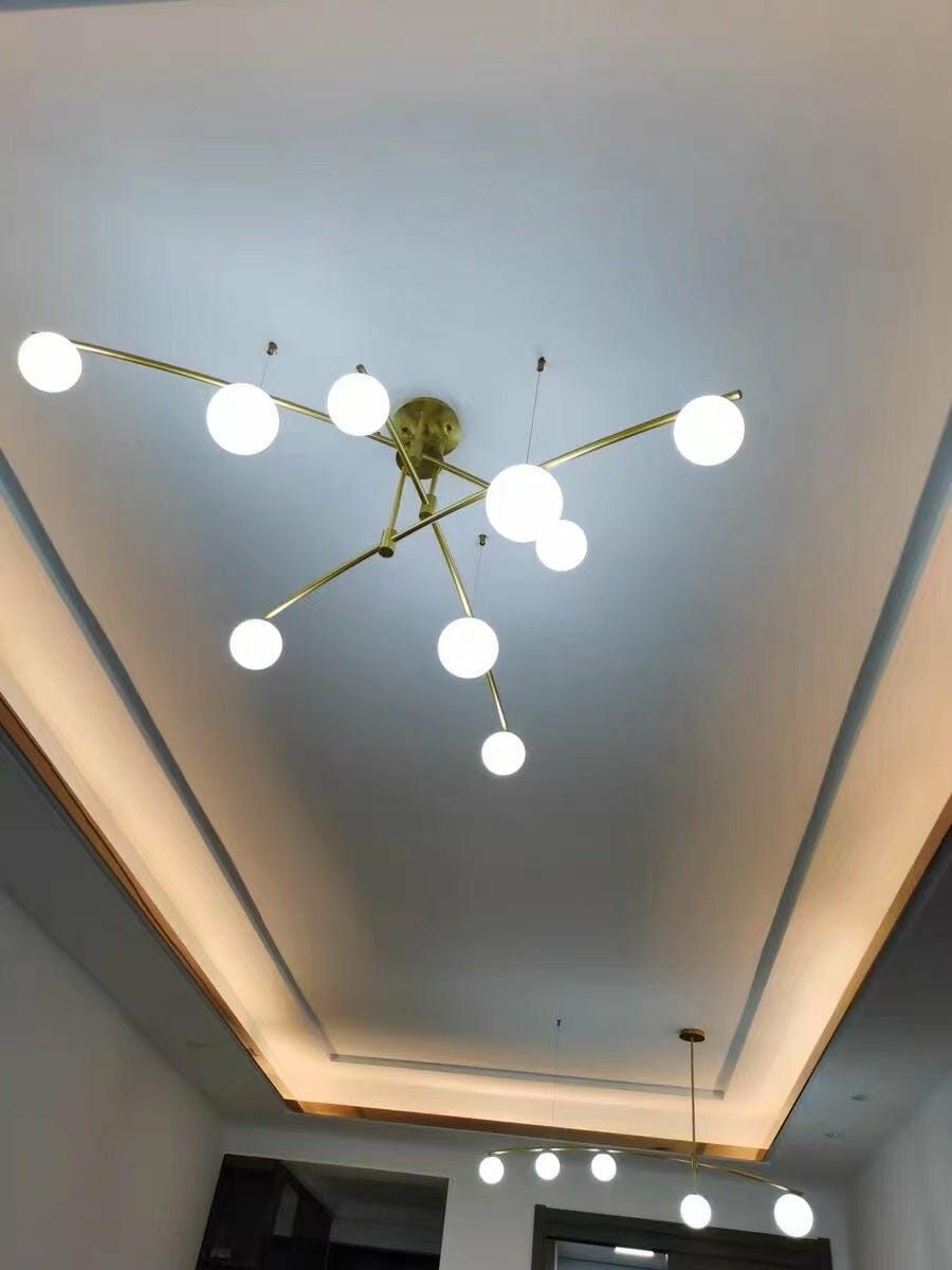 Customer photo review of Opal Glass Globe Chandelier, Branching Arms, Adjustable Rod