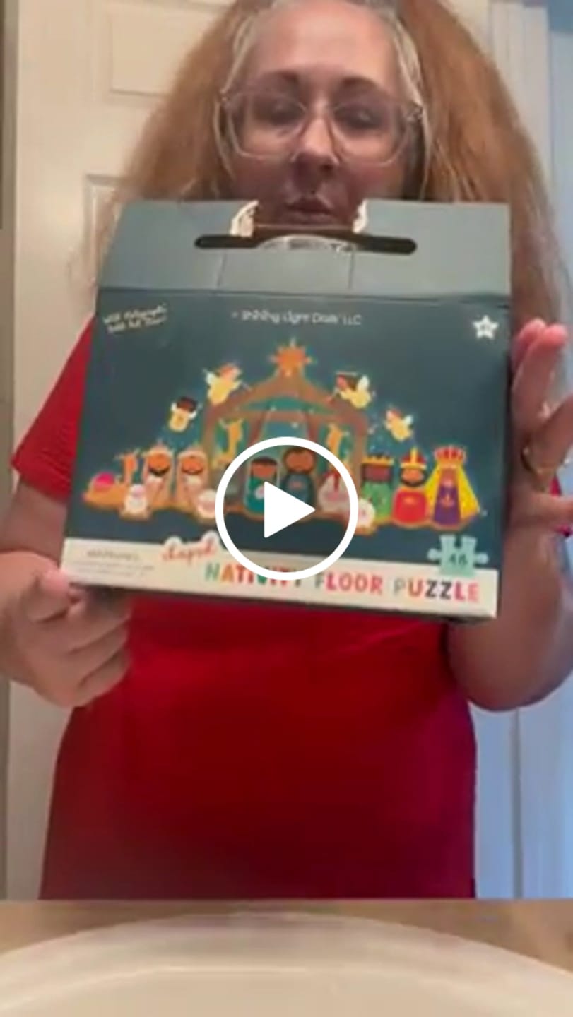 Customer video review of Christmas Nativity Shaped Floor Puzzle with Sparkle Accents
