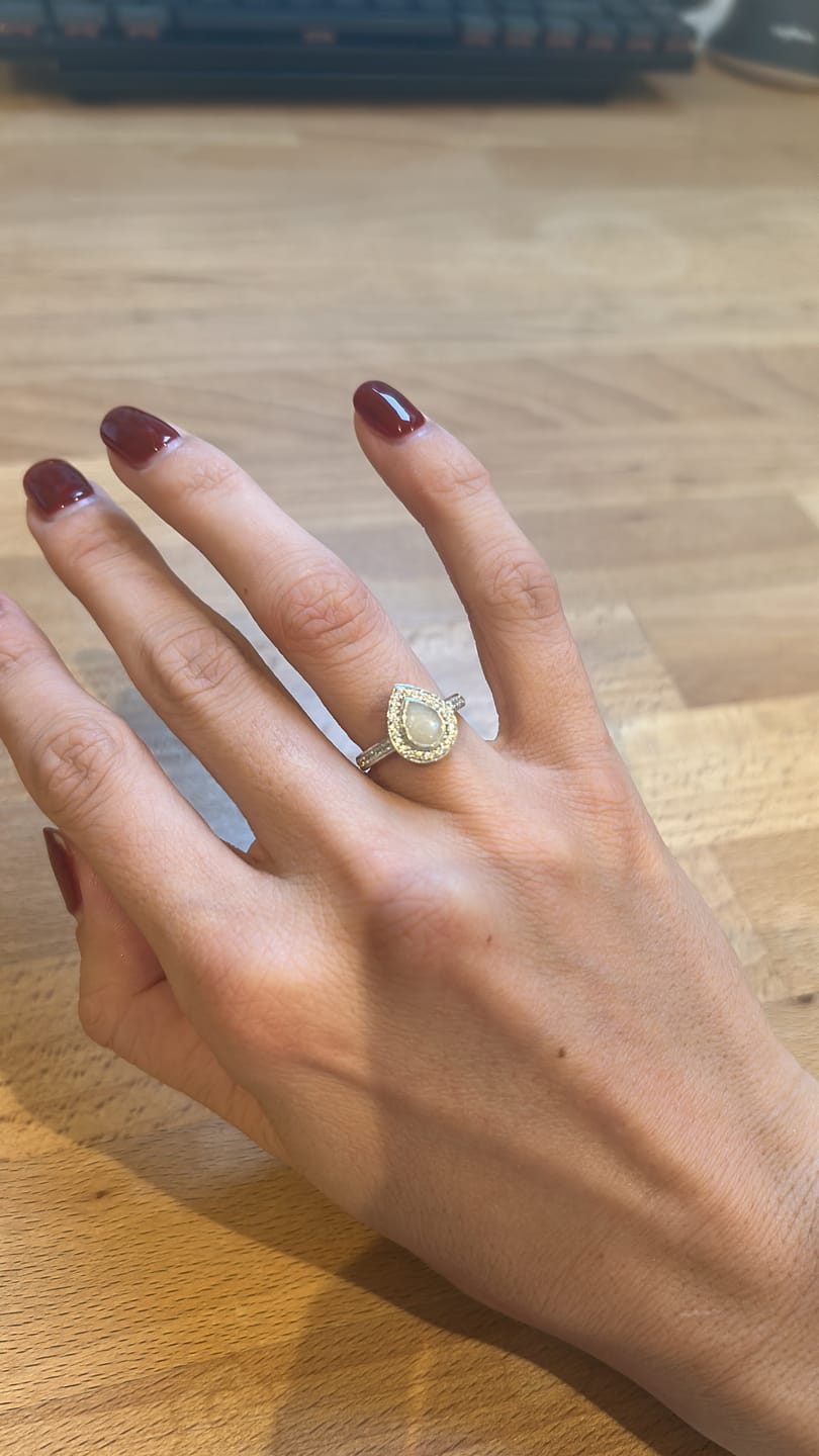 Customer photo review of Droplet Halo Full Cubic Zirconia Keepsake Ring