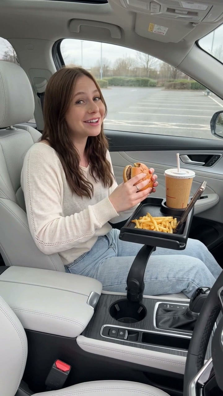 Customer photo review of Swivel Car Cup Holder Tray with Phone Stand