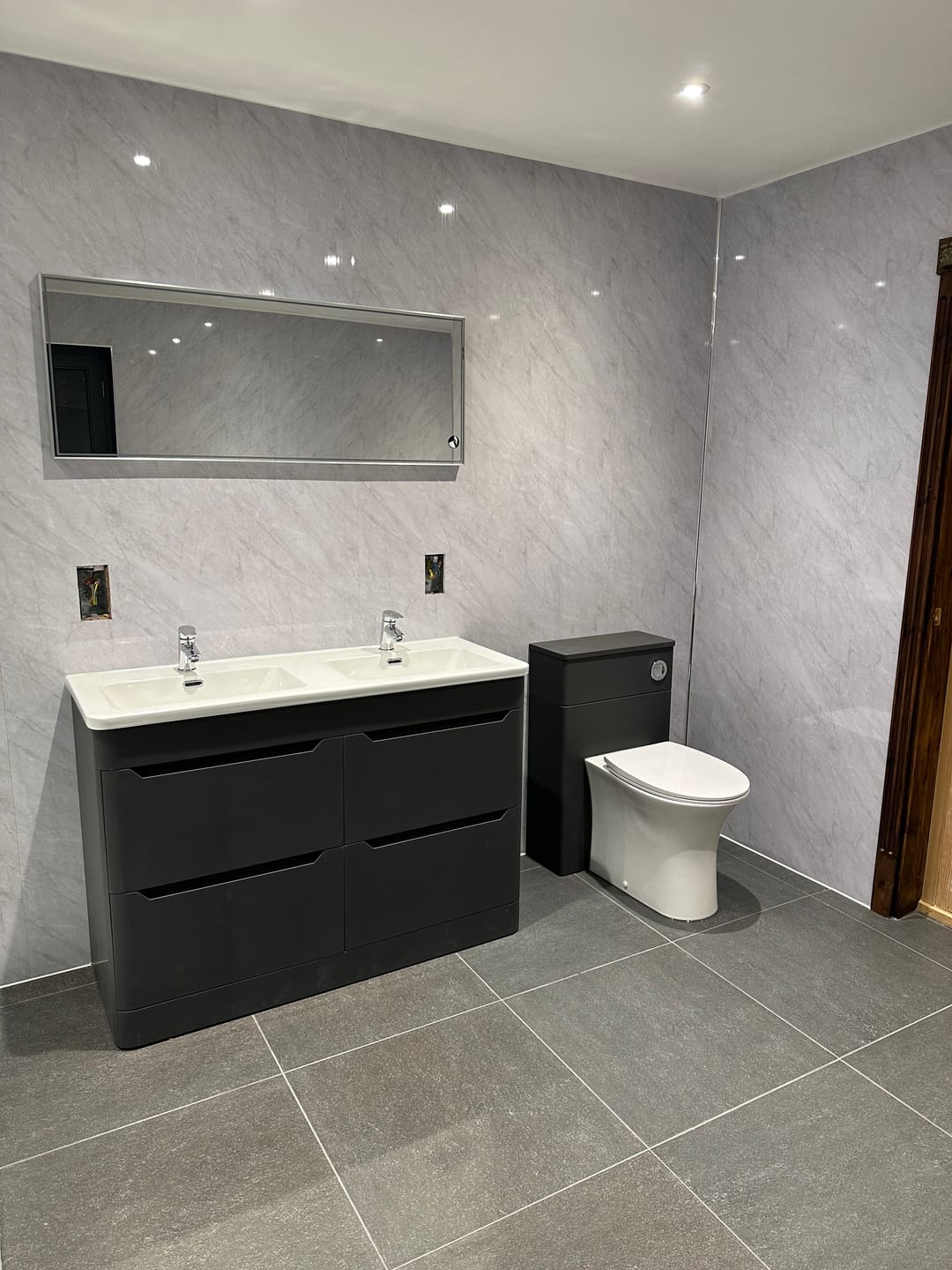 Customer photo review of Premium Grey Marble Gloss Shower Wall Panel – 1M x 2.4M