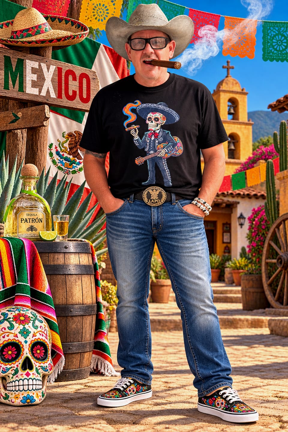 Customer photo review of Mariachi Skeleton Guitar Cigar T-Shirt