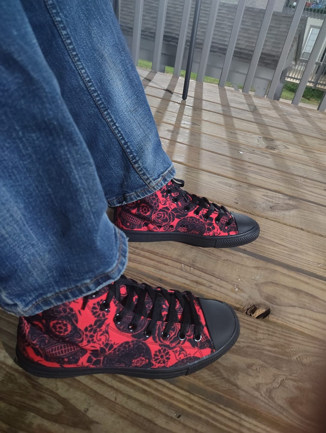 Customer photo review of Calavera Red High Tops ( Black or White Sole )