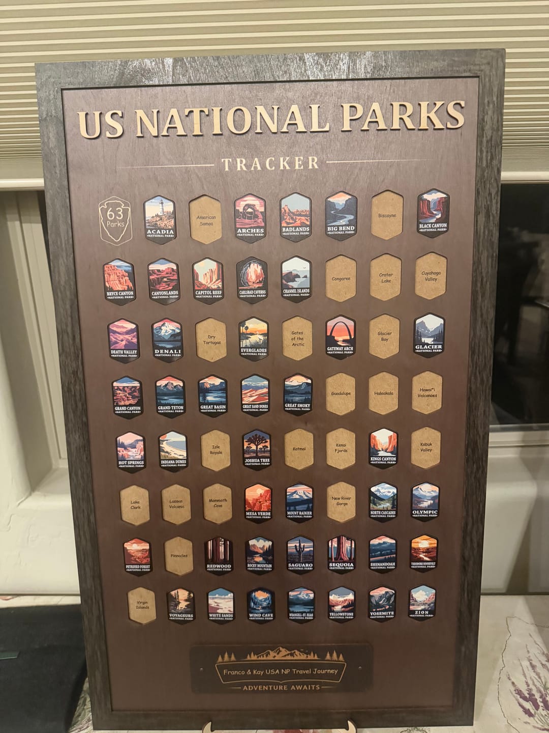 Customer photo review of USA National Parks Travel Tracker - A Handcrafted Wooden Board to Track All 63 National Parks
