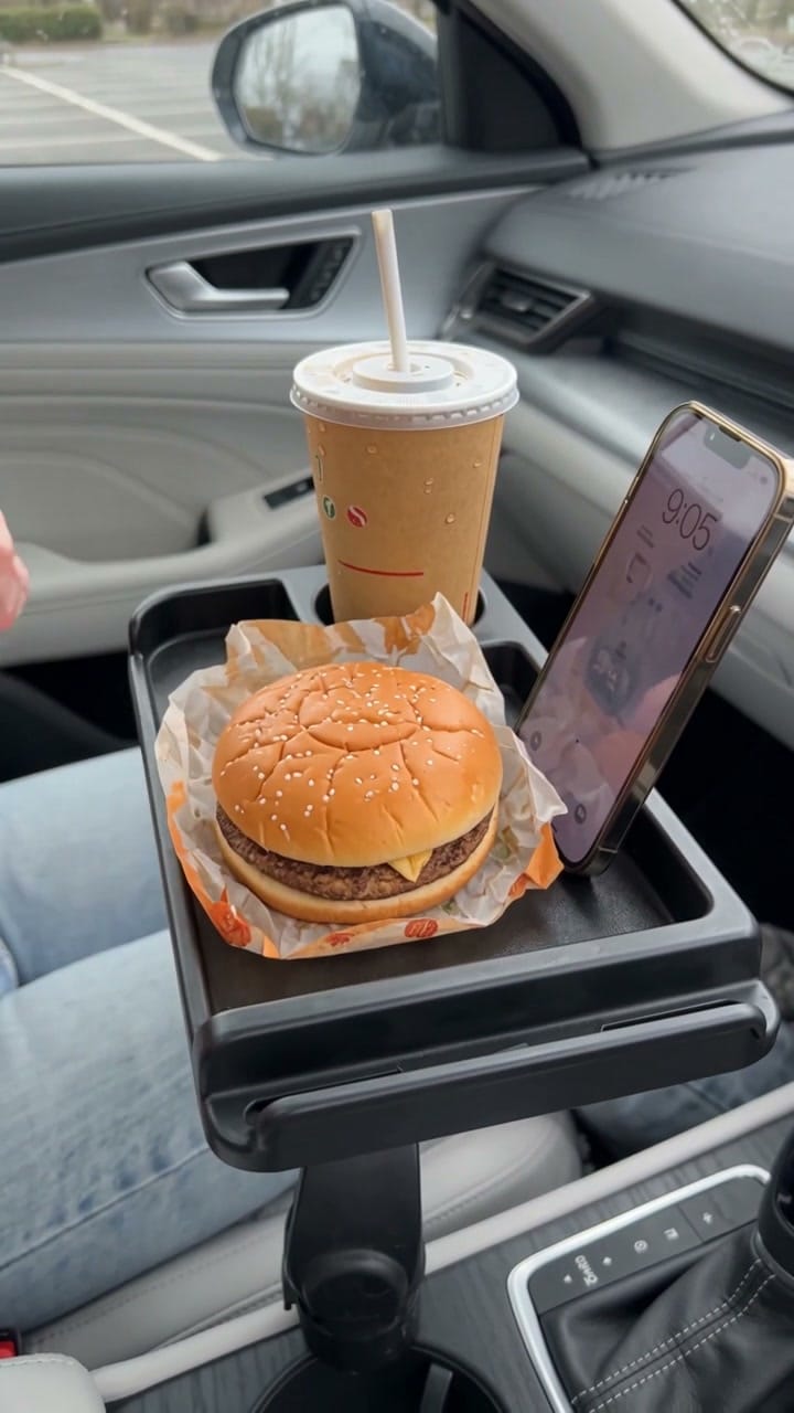 Customer photo review of Swivel Car Cup Holder Tray with Phone Stand