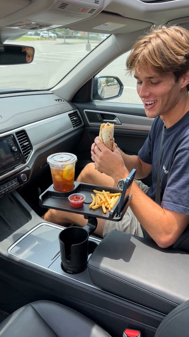 Customer photo review of Swivel Car Cup Holder Tray with Phone Stand
