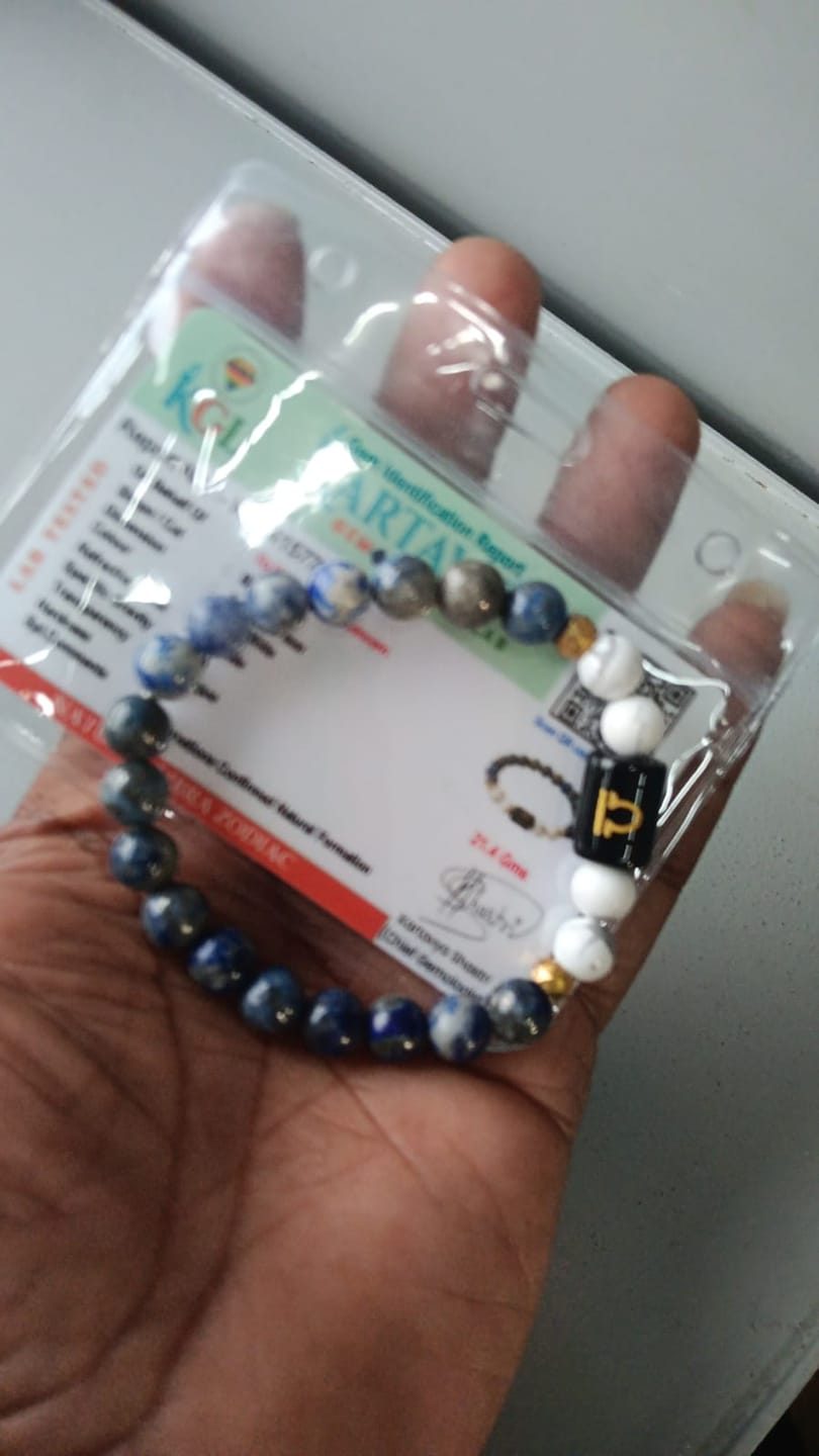 Customer photo review of Libra (Tula Rashi) Zodiac Bracelet – Natural Lapis Lazuli & Howlite