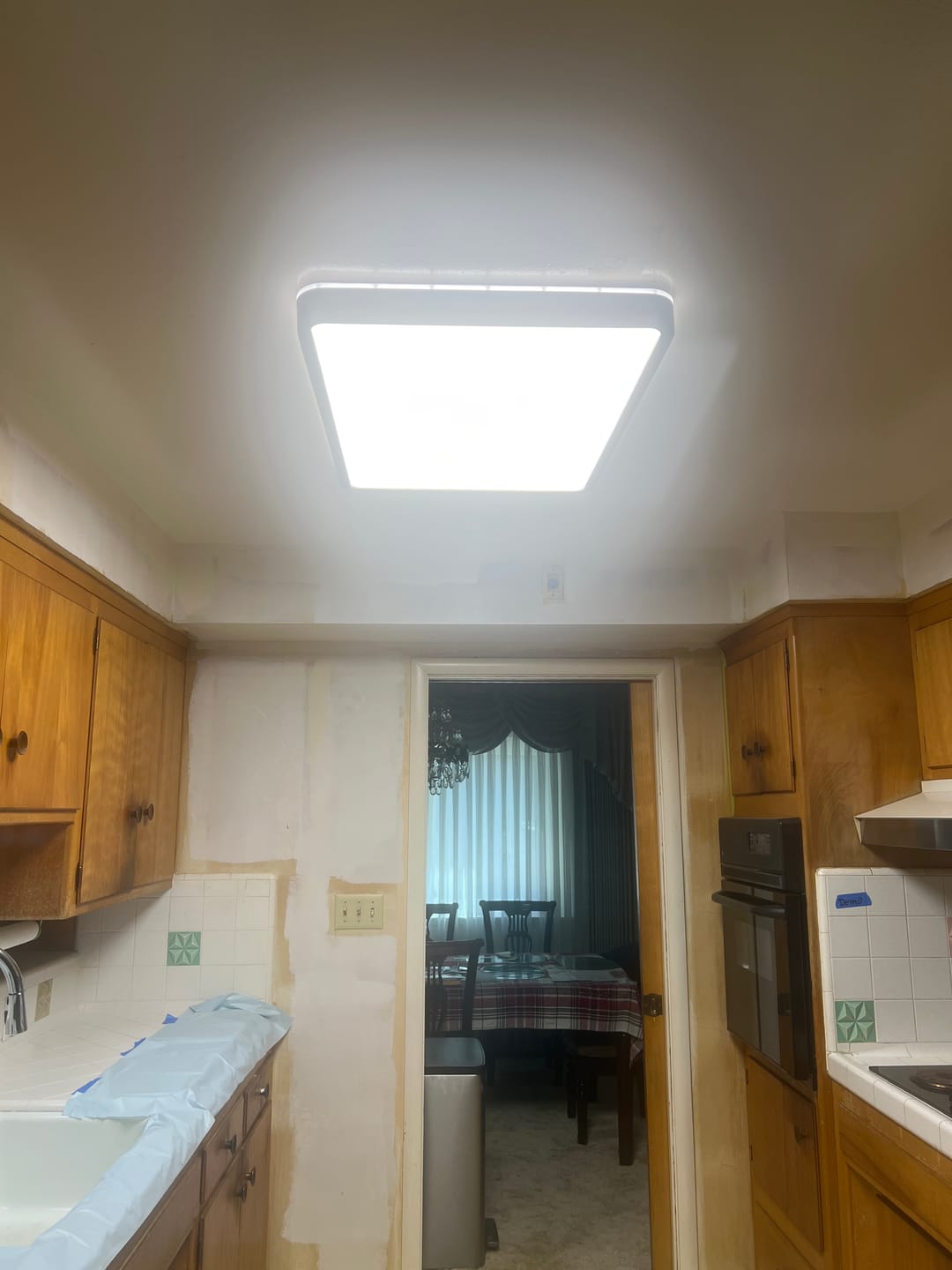 Customer photo review of Rustic Rectangle Walnut Wooden Dimmable LED Flush Mount