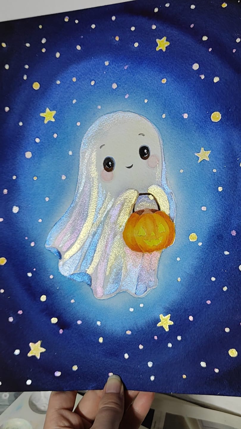 Customer photo review of Skrim Ghost Pearl – Sparkly Pearl Watercolor Set, 6 Full Pans