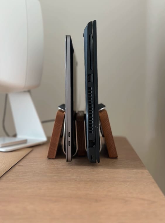 Customer photo review of Wood Laptop Vertical Stand for Desk