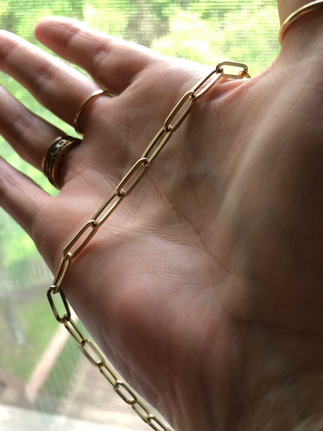 Customer photo review of 14K Yellow Gold Paperclip Chain Necklace